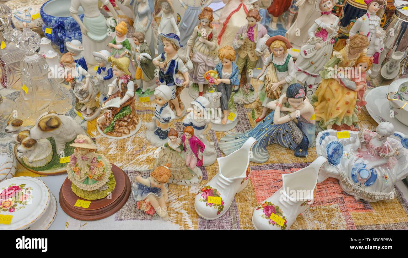 Daugavpils, Latvia, October 18, 2025. Various goods for selling at the counter in the flea street market - Smartphone Captured Stock Image