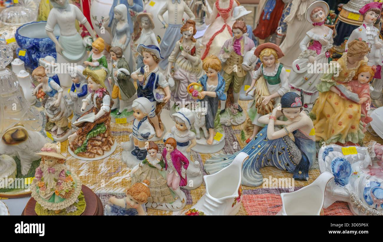 Daugavpils, Latvia, October 18, 2025. Various goods for selling at the counter in the flea street market - Smartphone Captured Stock Image