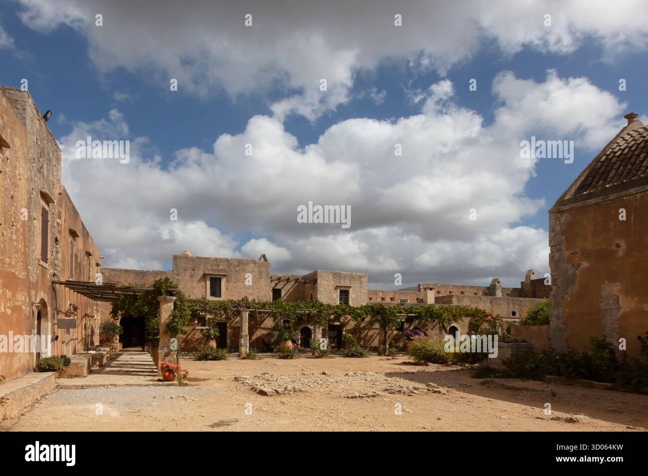 The 16th century Greek Orthodox Arkadi Monastery played a role in the Cretan Revolt against the Ottomans in 1866 - Crete, Greece Stock Photo