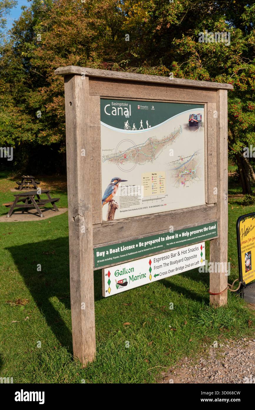 Odiham Hampshire England UK. 11.10. 2025. Tourist information board alongside the Basingstoke Canal in Hampshire UK - Stock Image