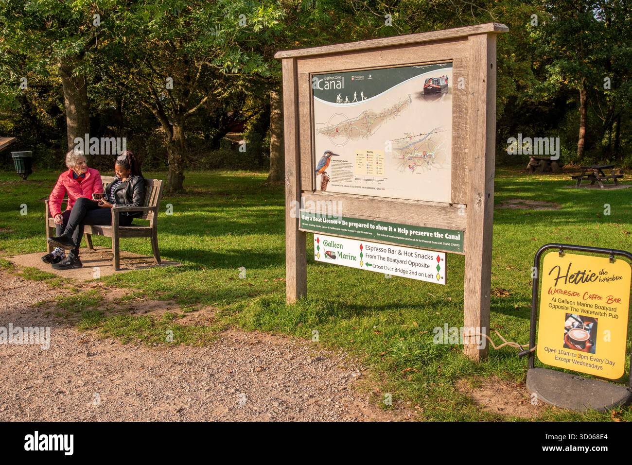 Odiham Hampshire England UK. 11.10. 2025. Tourist information board alongside the Basingstoke Canal in Hampshire UK - Stock Image