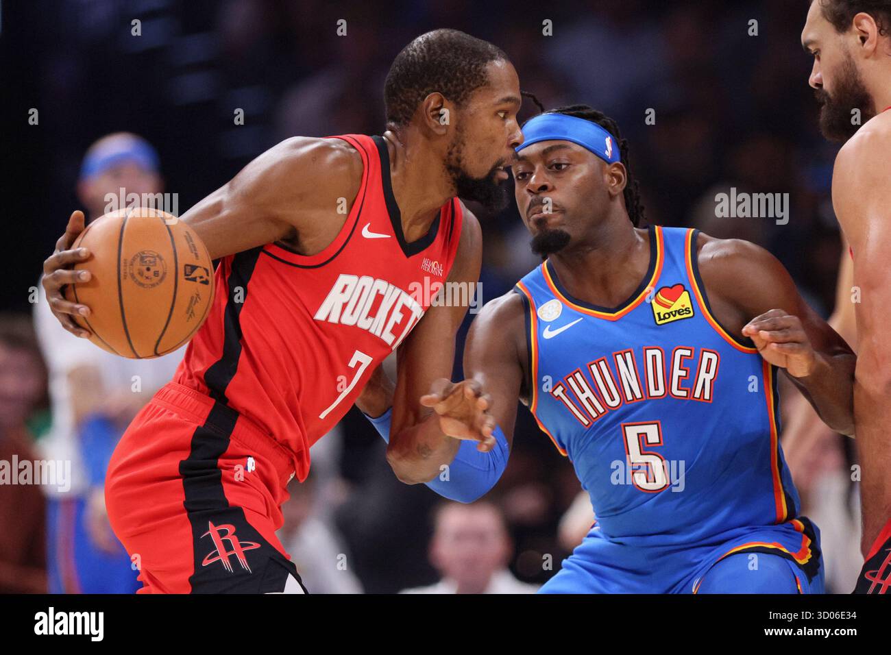 Houston Rockets forward Kevin Durant (7) drives against Oklahoma City ...