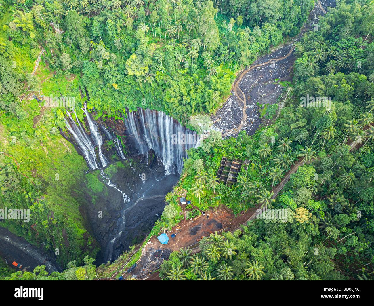 Java Hills Aerial view Tumpak Sewu Waterfall The most beautiful in Indonesia. The ...