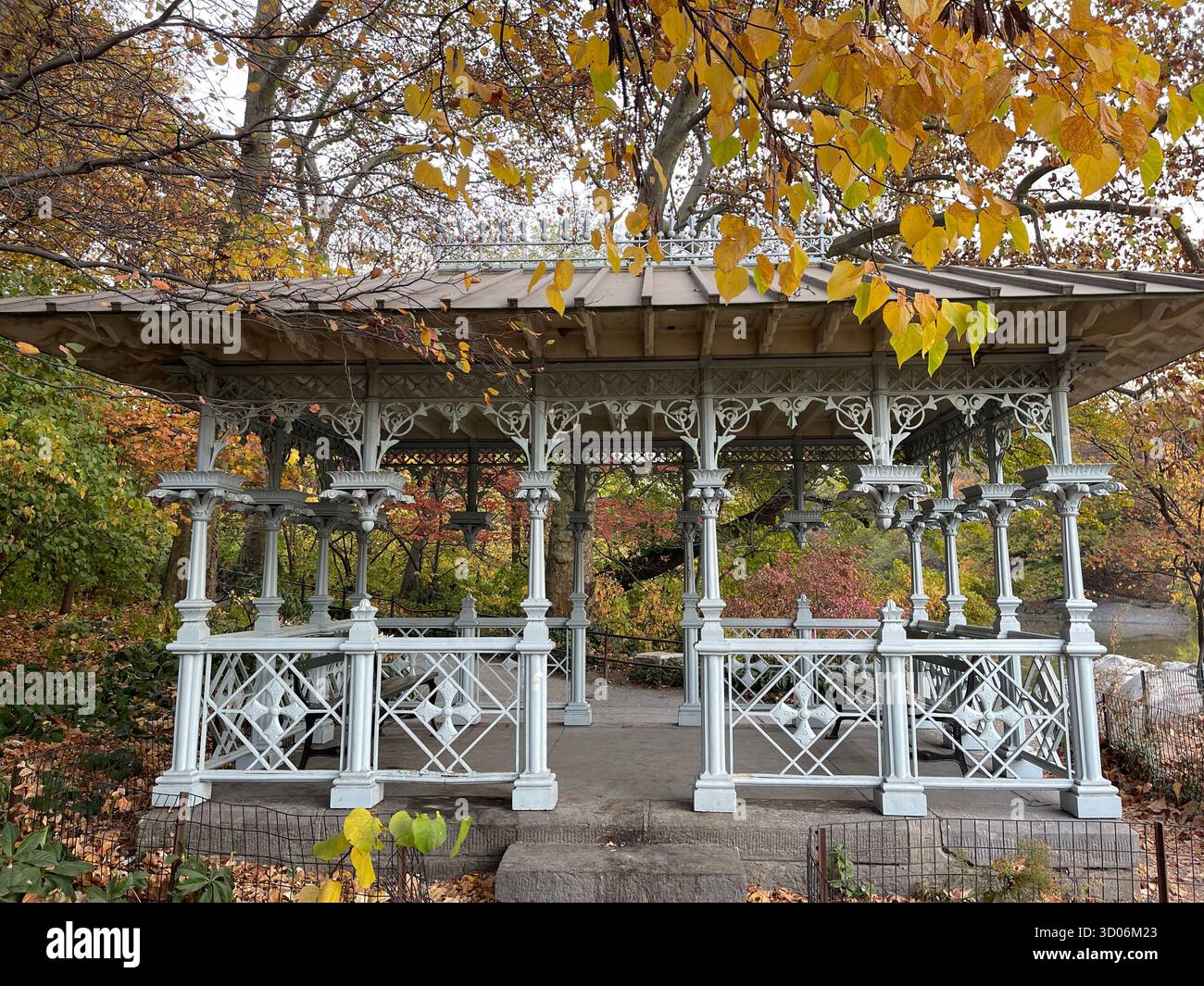 Elegant Ladies Pavilion in Central Park, New York City, gracefully changing with each season. - Smartphone Captured Stock Image