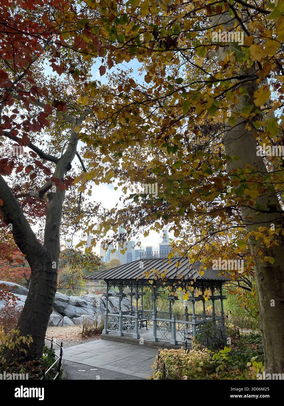 Elegant Ladies Pavilion in Central Park, New York City, gracefully changing with each season. - Smartphone Captured Stock Image