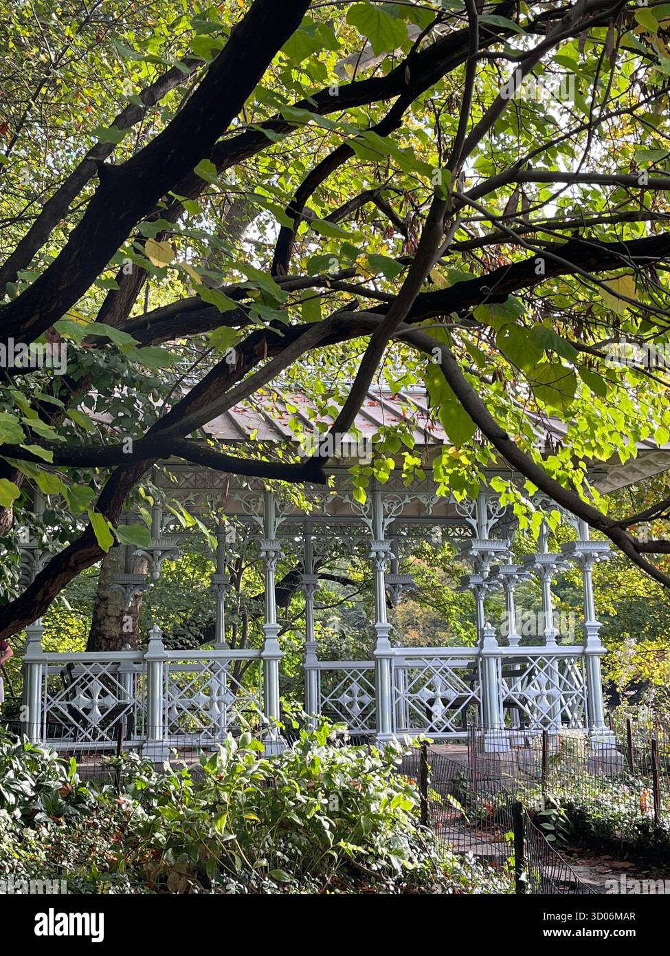 Elegant Ladies Pavilion in Central Park, New York City, gracefully changing with each season. - Smartphone Captured Stock Image