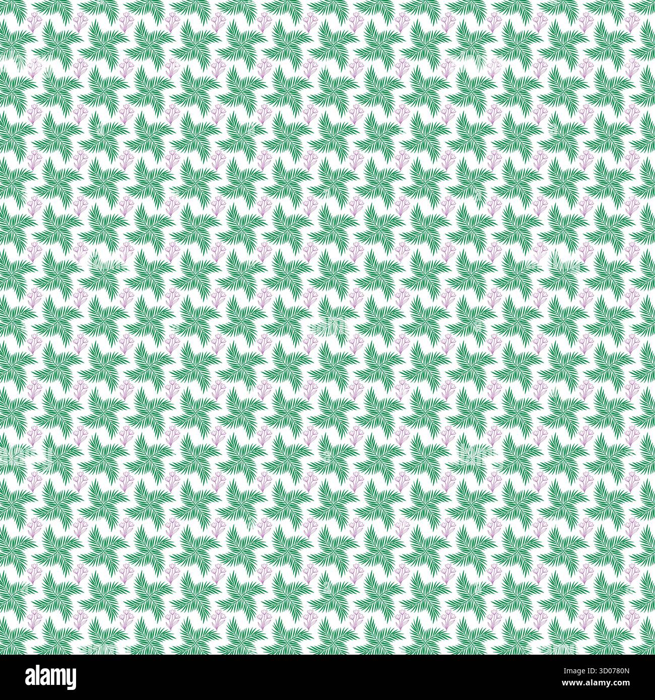 Pattern of green foliage and pink elements Stock Vector