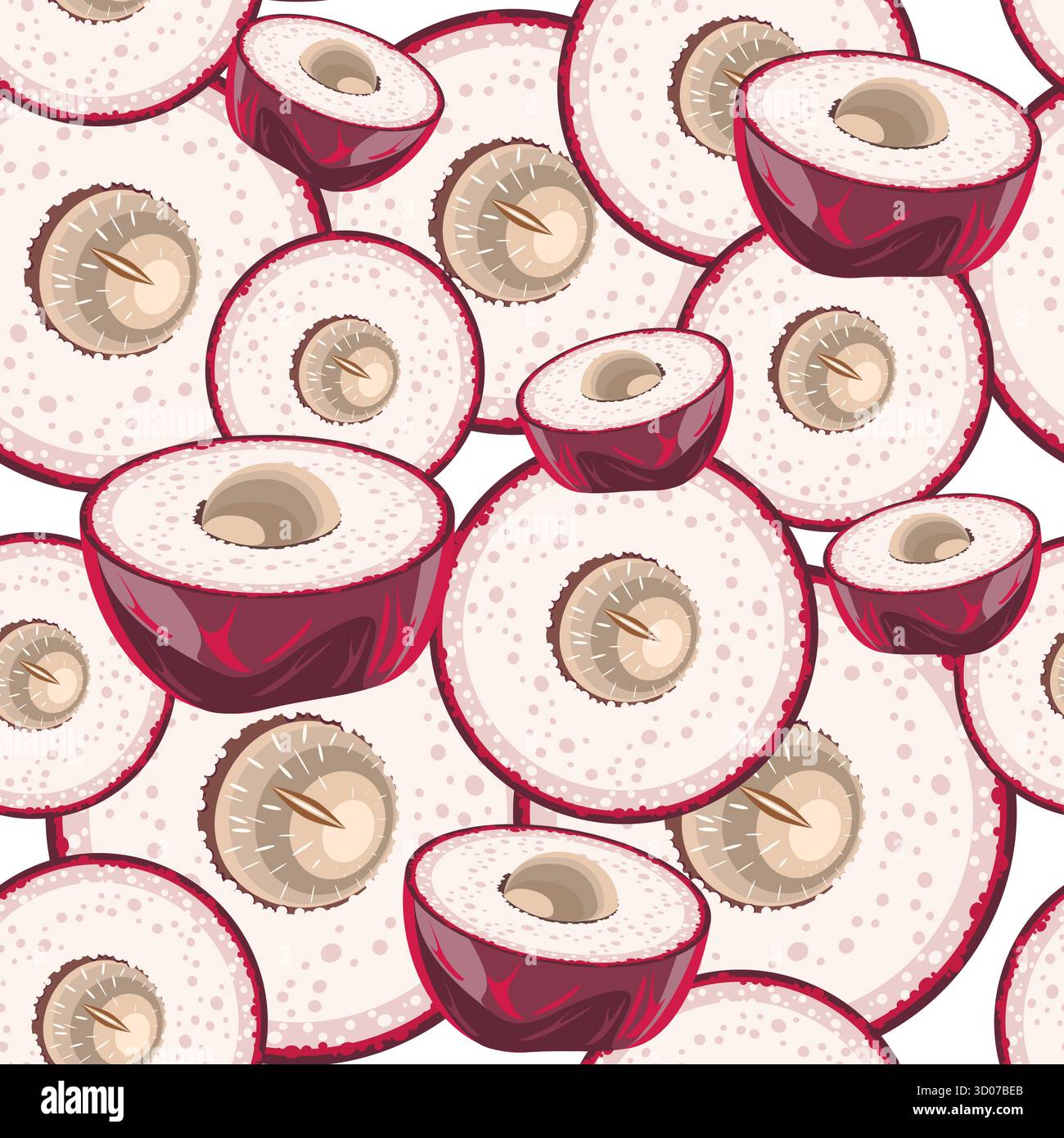 Malay apple slices tropical fruit seamless pattern vector illustration Stock Vector