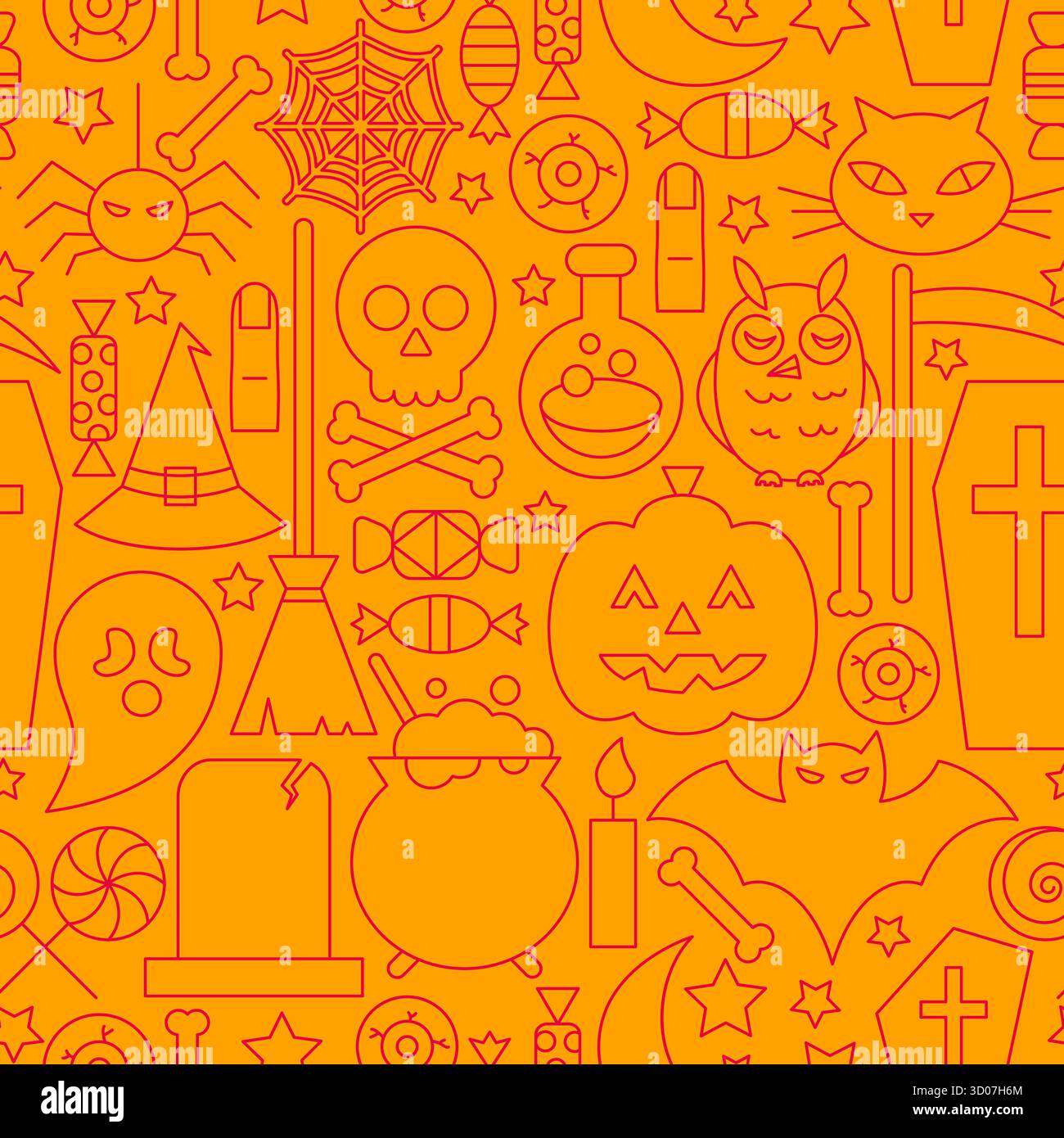 Halloween Line Seamless Pattern Stock Vector