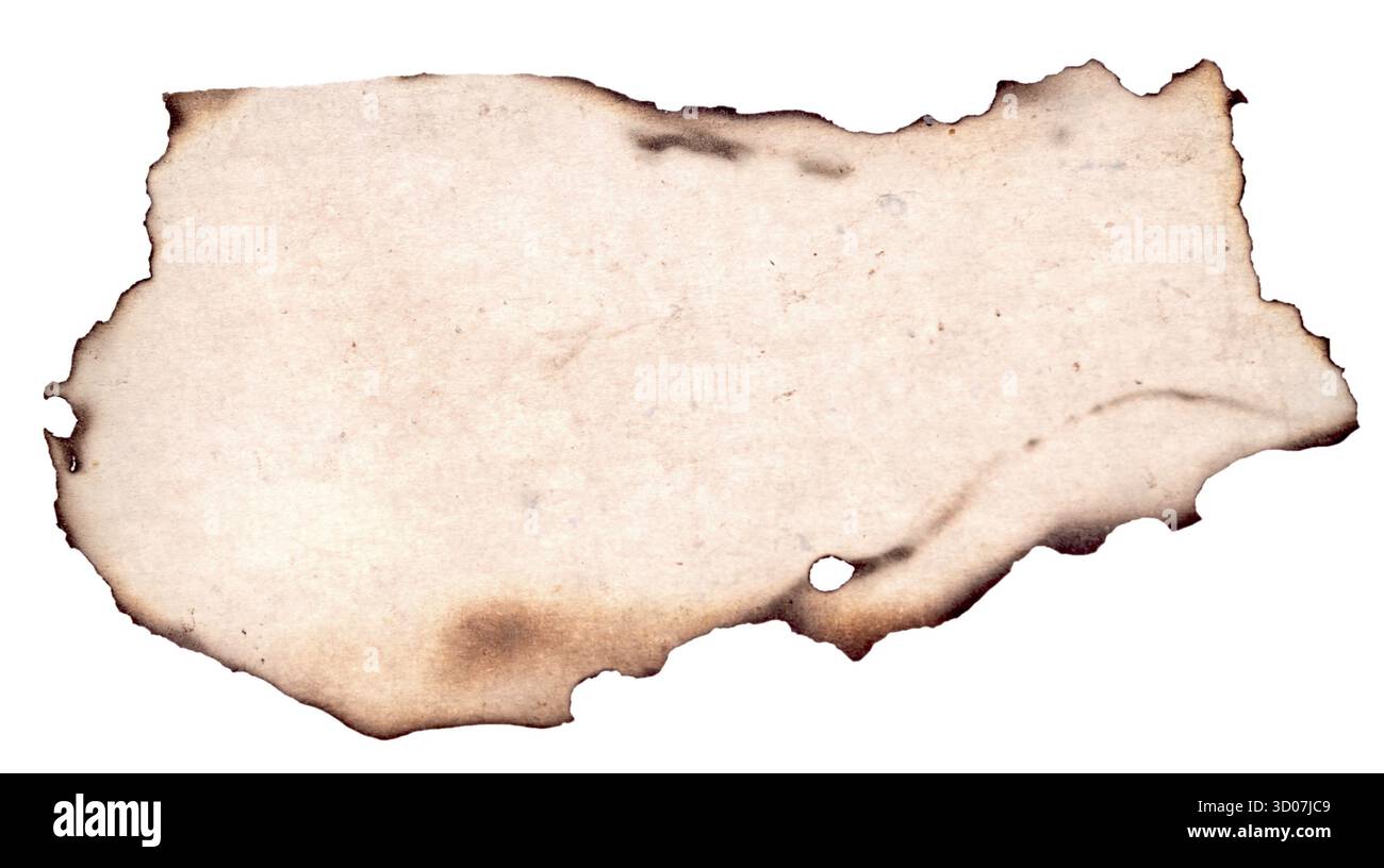 Old paper with burnt edges isolated on white background Stock Photo