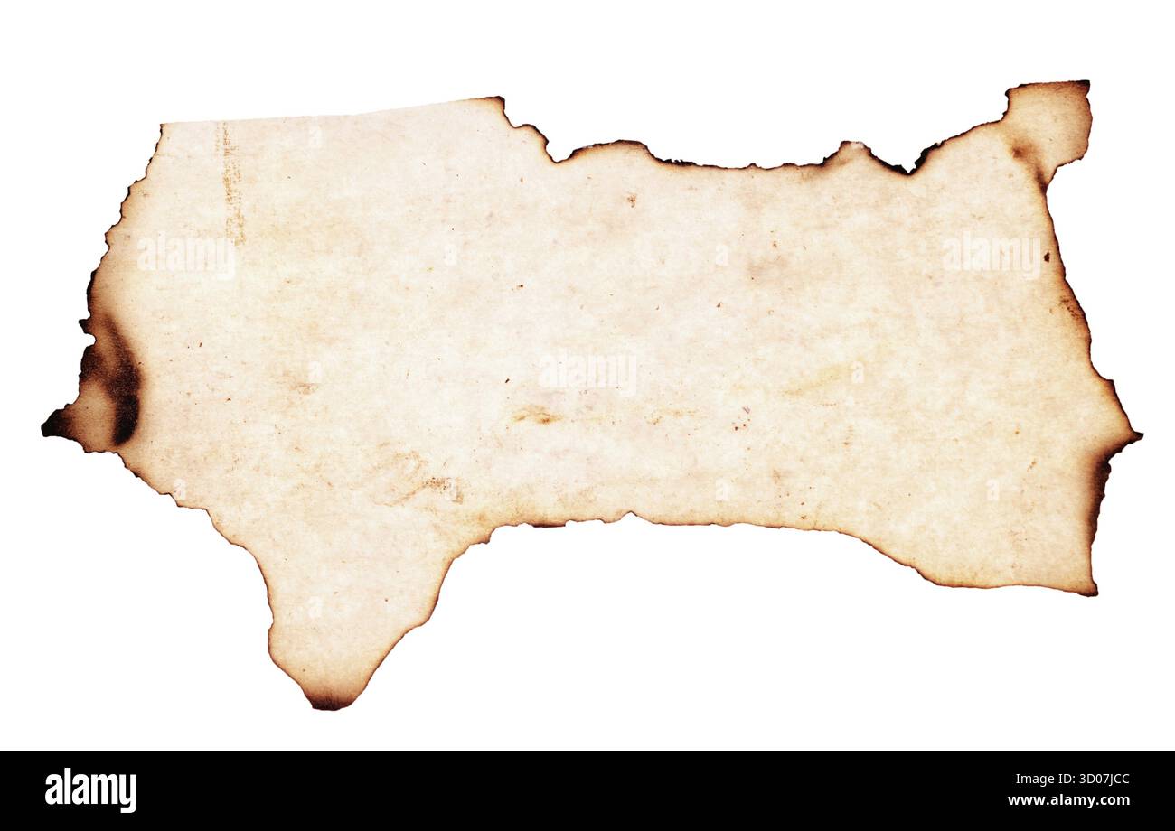 Old paper with burnt edges isolated on white background Stock Photo