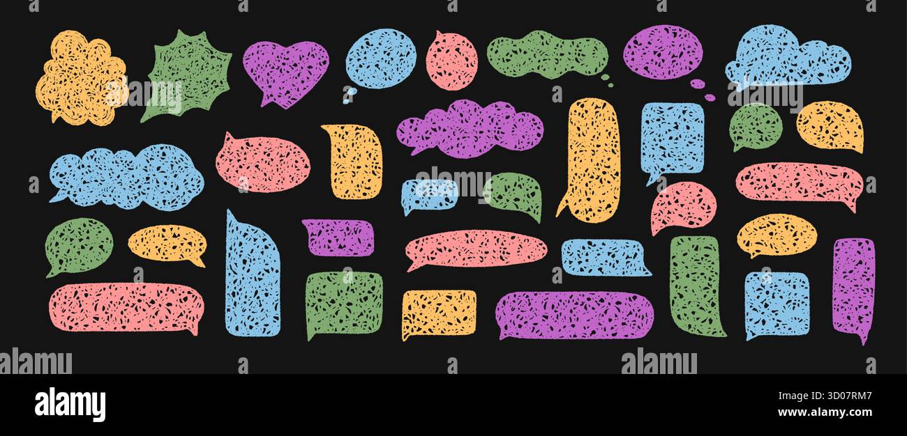 Colorful Crayon Speech Bubble Set Doodle Stock Vector