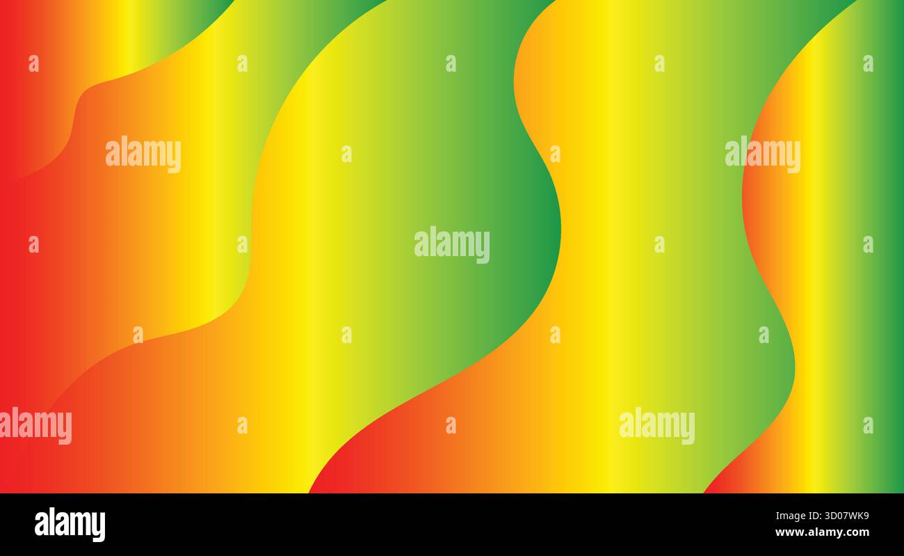 Vibrant abstract background featuring smooth waves of red green and yellow. - Stock Image
