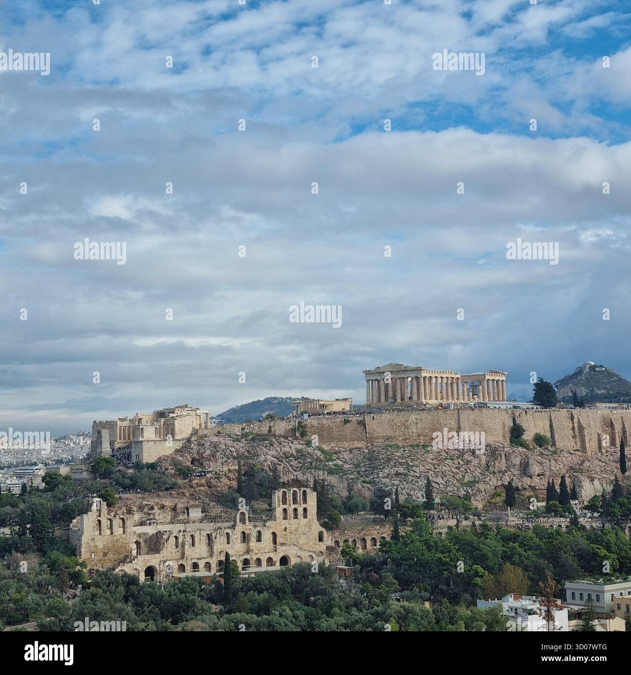 Views The Acropolis of Athens, seen from Philopappos Hill in Athens Greece - Smartphone Captured Stock Image