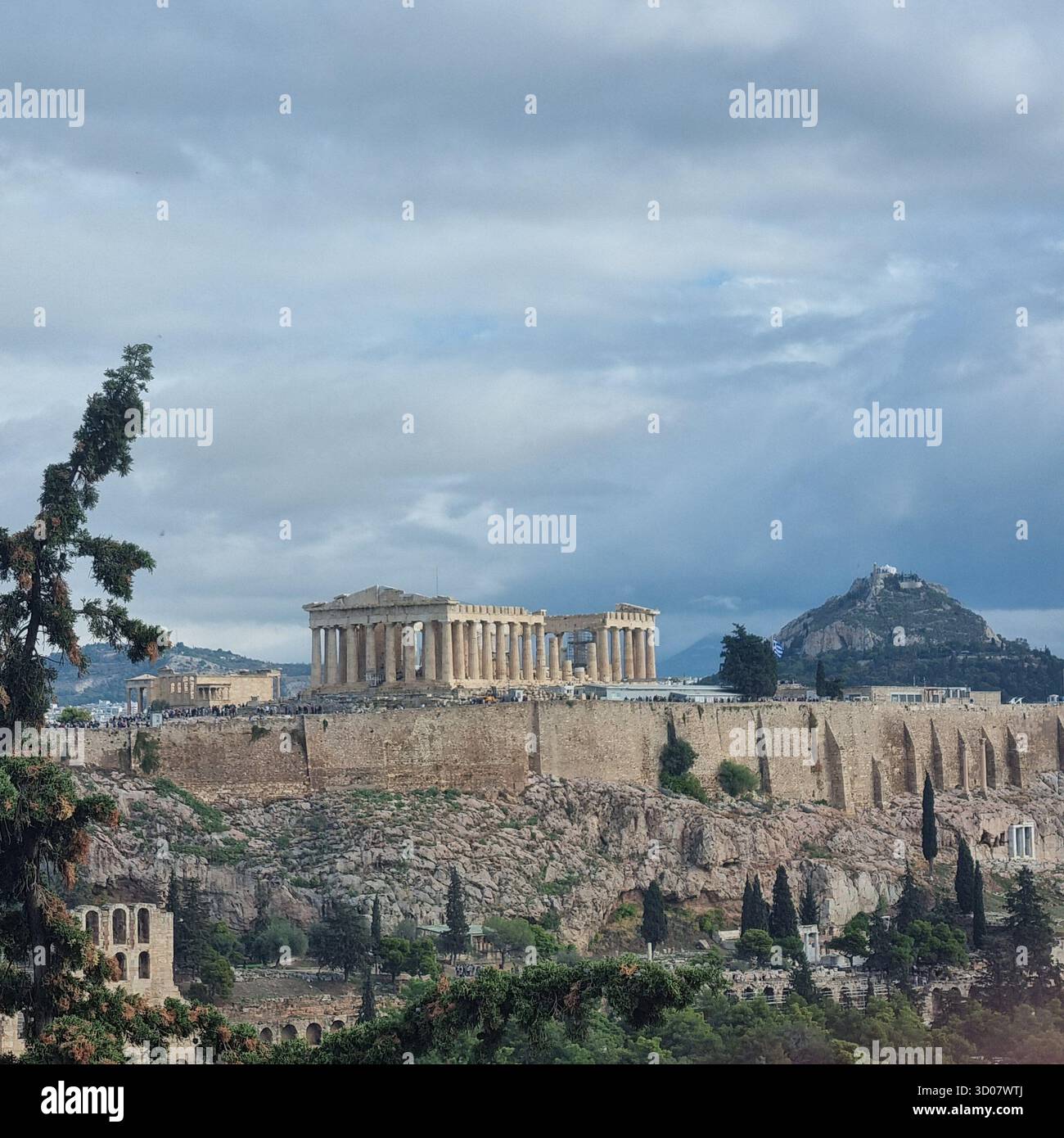 Views The Acropolis of Athens, seen from Philopappos Hill in Athens Greece - Smartphone Captured Stock Image