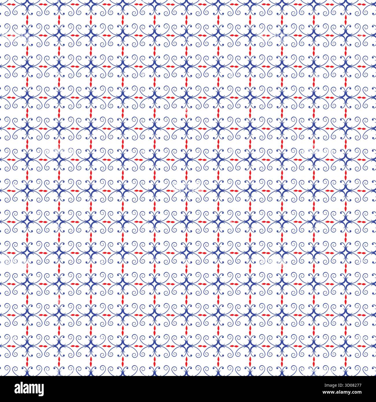 Seamless pattern with blue and red decorative floral elements Stock Vector