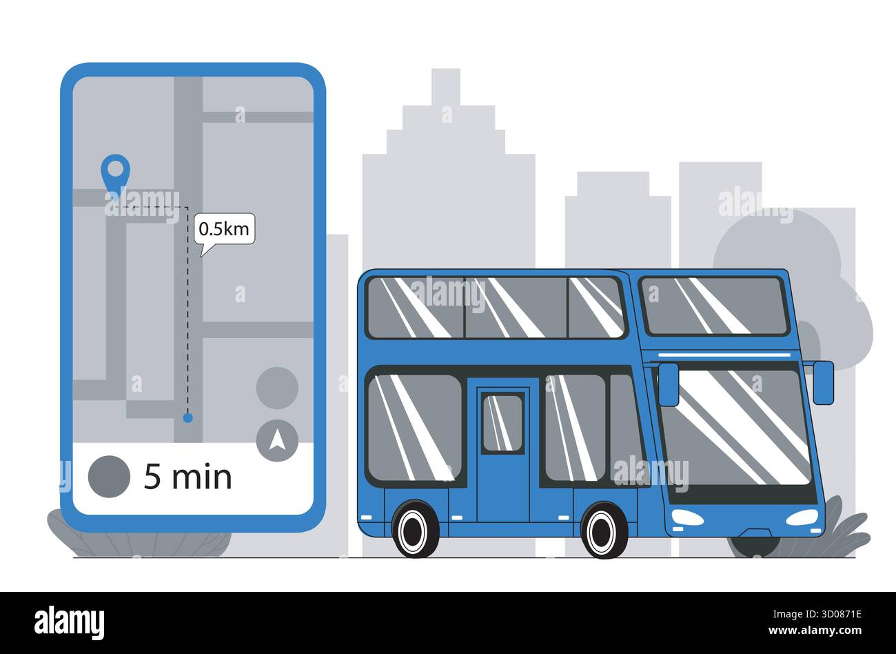 Double-decker bus and GPS navigation concept. Vector illustration Stock Vector