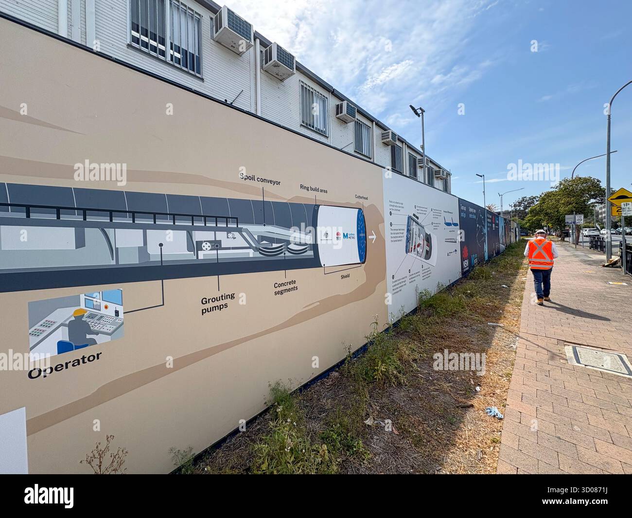St Marys Sydney Metro western Sydney airport new station, site hoarding with information on how Tunnel boring machines operate,NSW,Australia - Smartphone Captured Stock Image