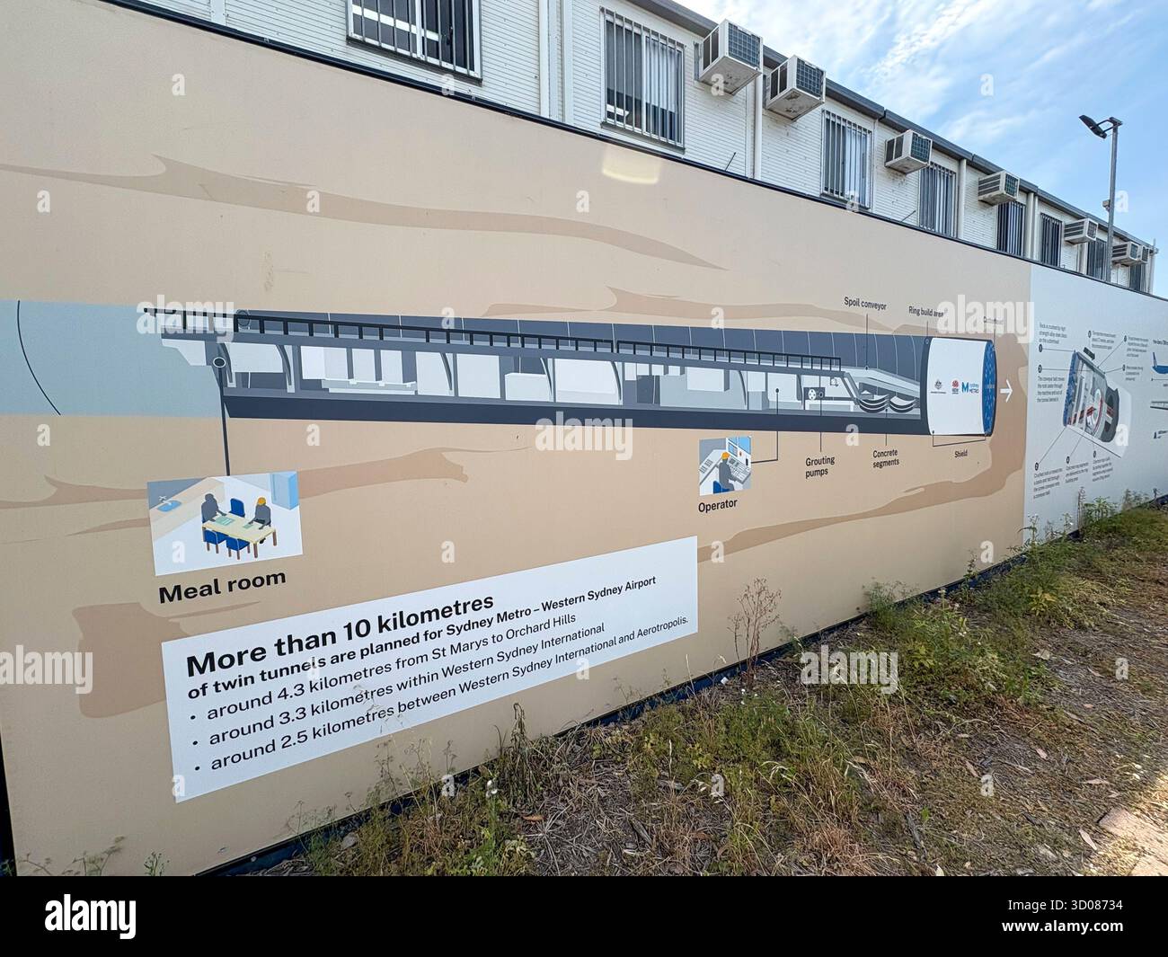 St Marys Sydney Metro western Sydney airport new station, site hoarding with information on how Tunnel boring machines operate,NSW,Australia - Smartphone Captured Stock Image