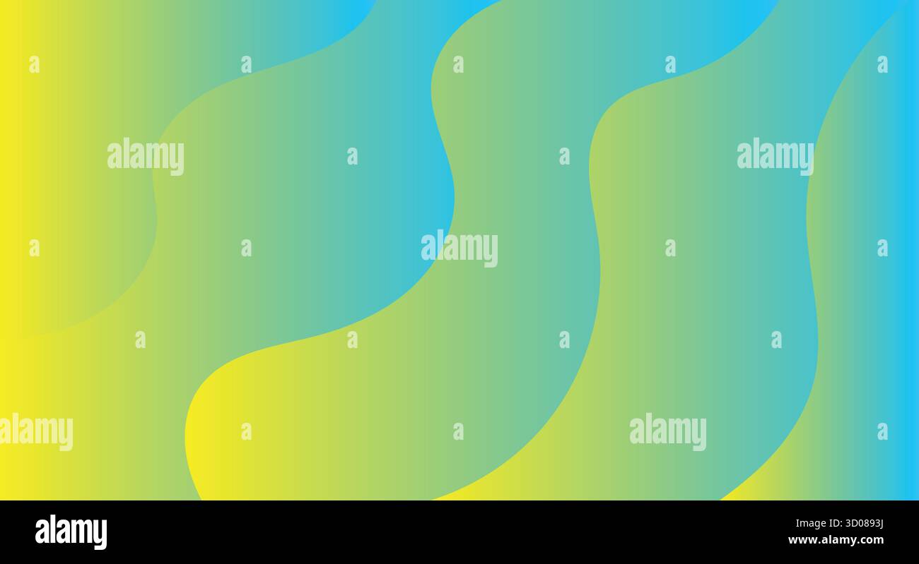 Abstract background with flowing yellow and turquoise gradient waves. - Stock Image