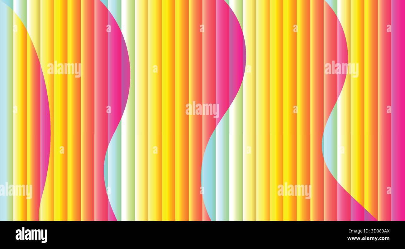 Abstract colorful vertical stripes with curved shapes and vibrant pastel tones. - Stock Image