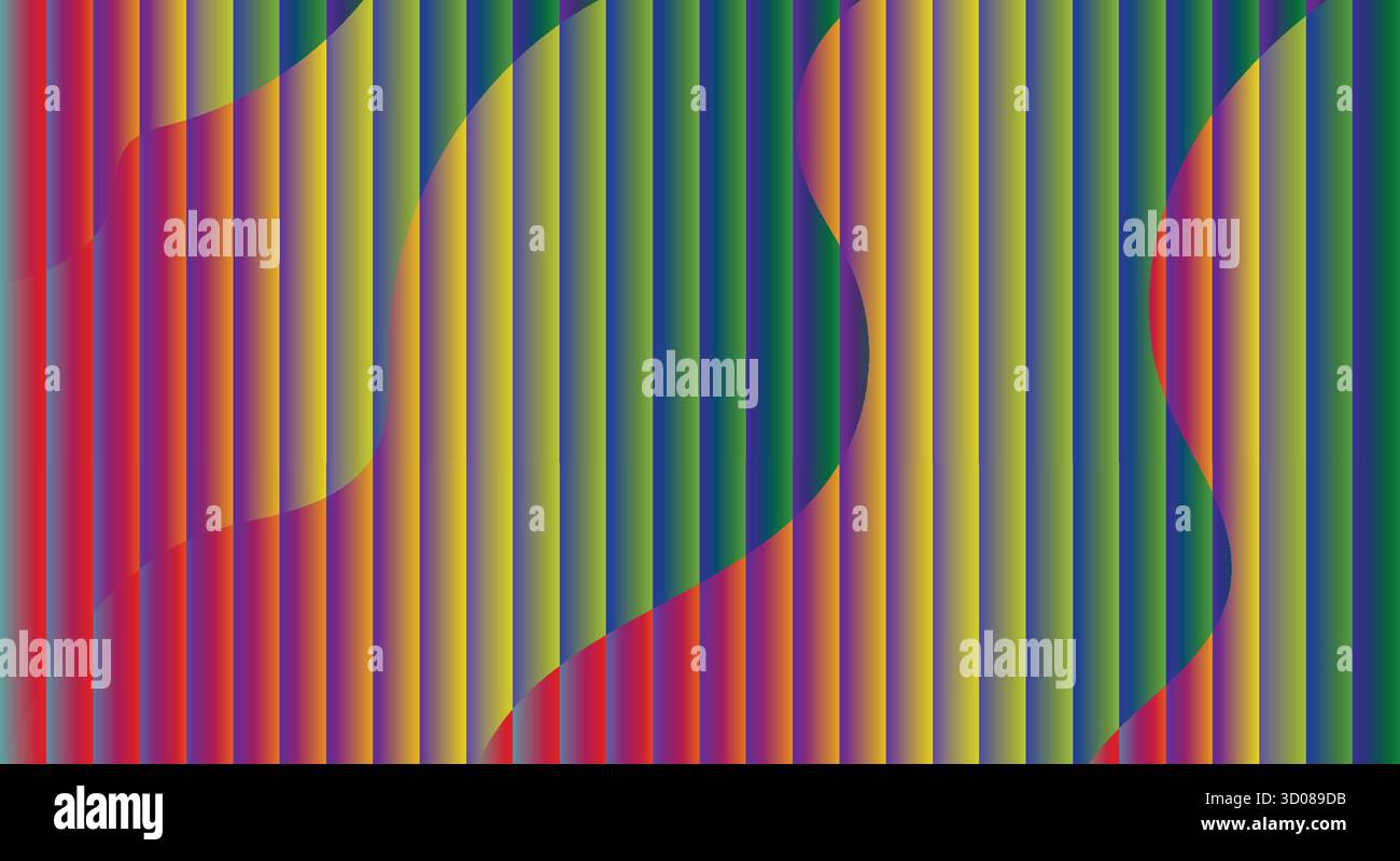 Abstract pattern of colorful vertical stripes and blended circular shapes. - Stock Image