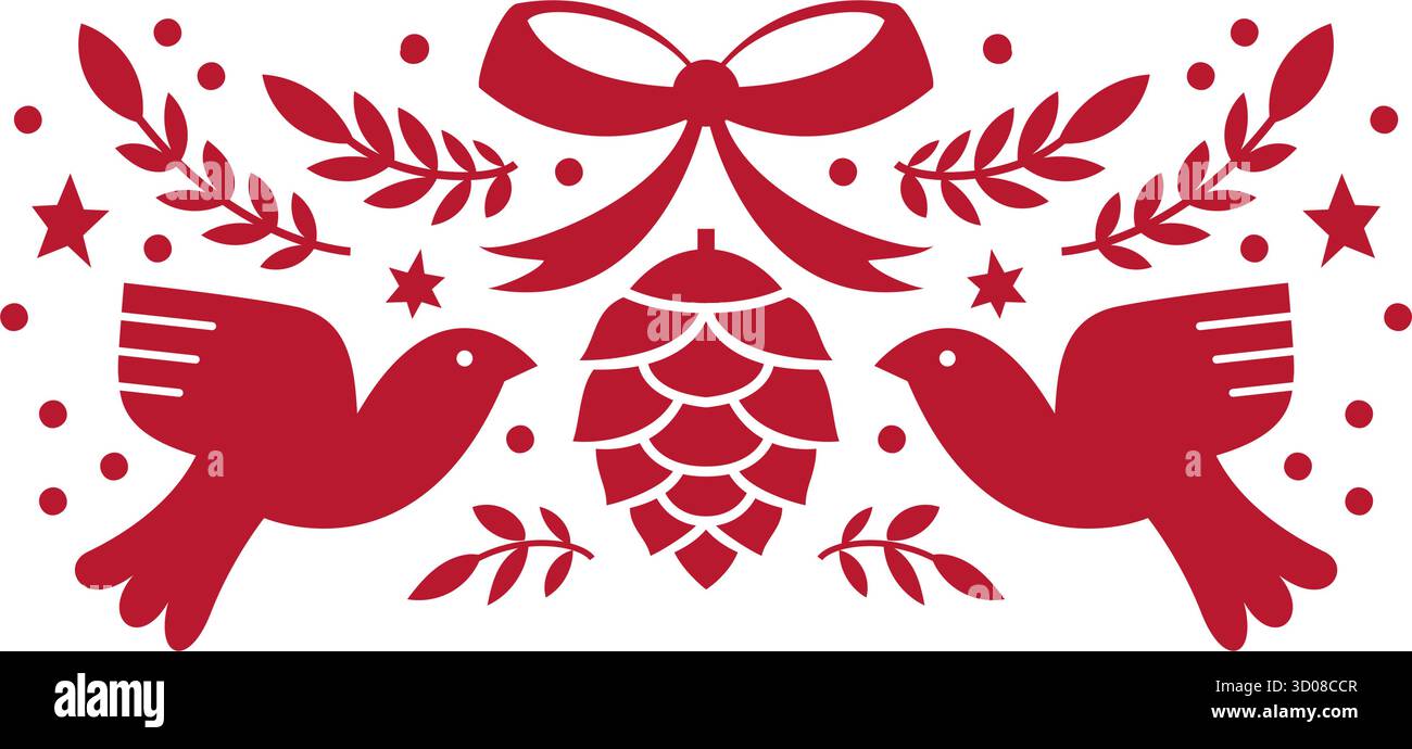 Folk Birds Pinecone Ornament vector Stock Vector