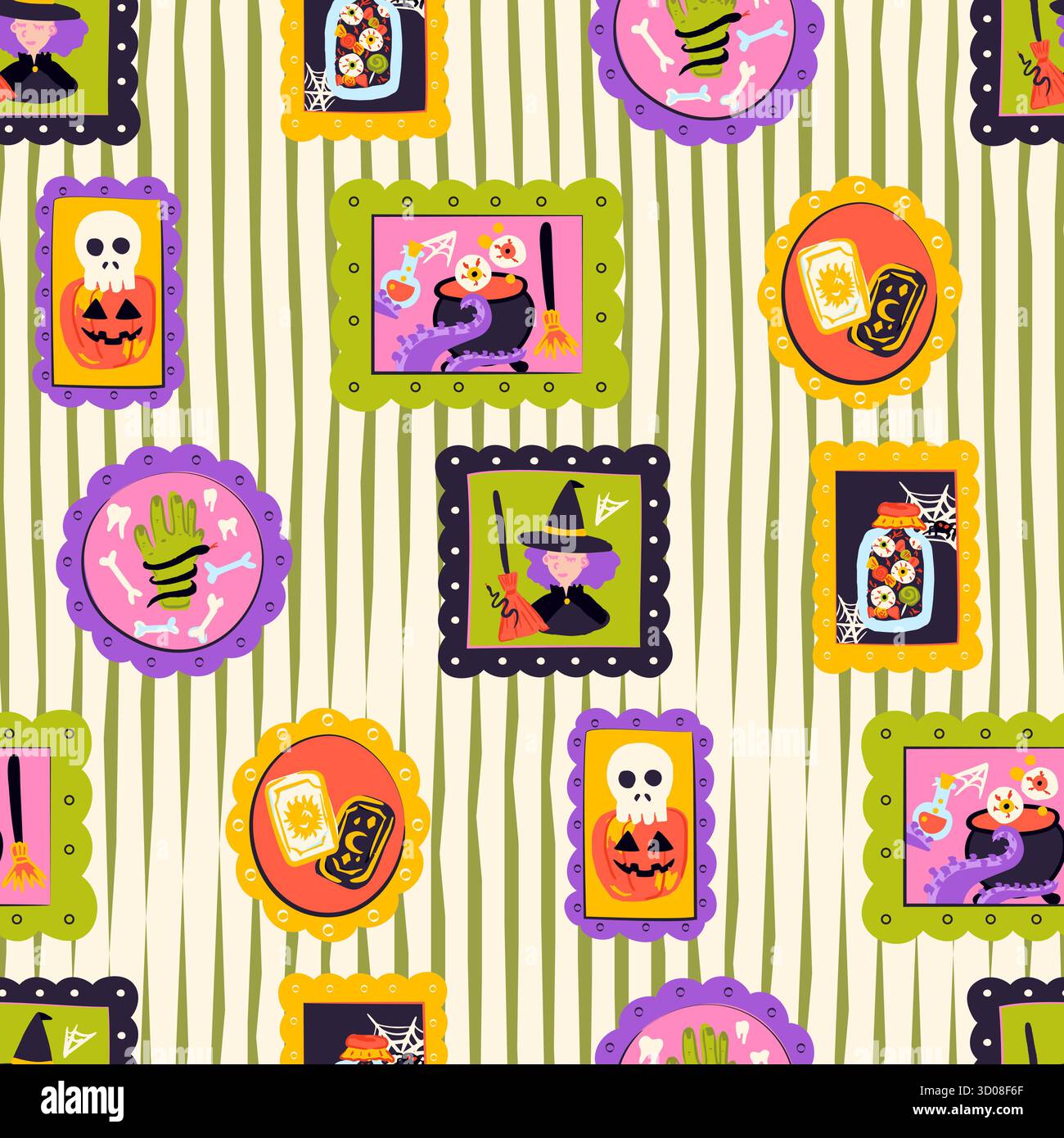 Halloween Wall Picture Seamless Pattern Stock Vector
