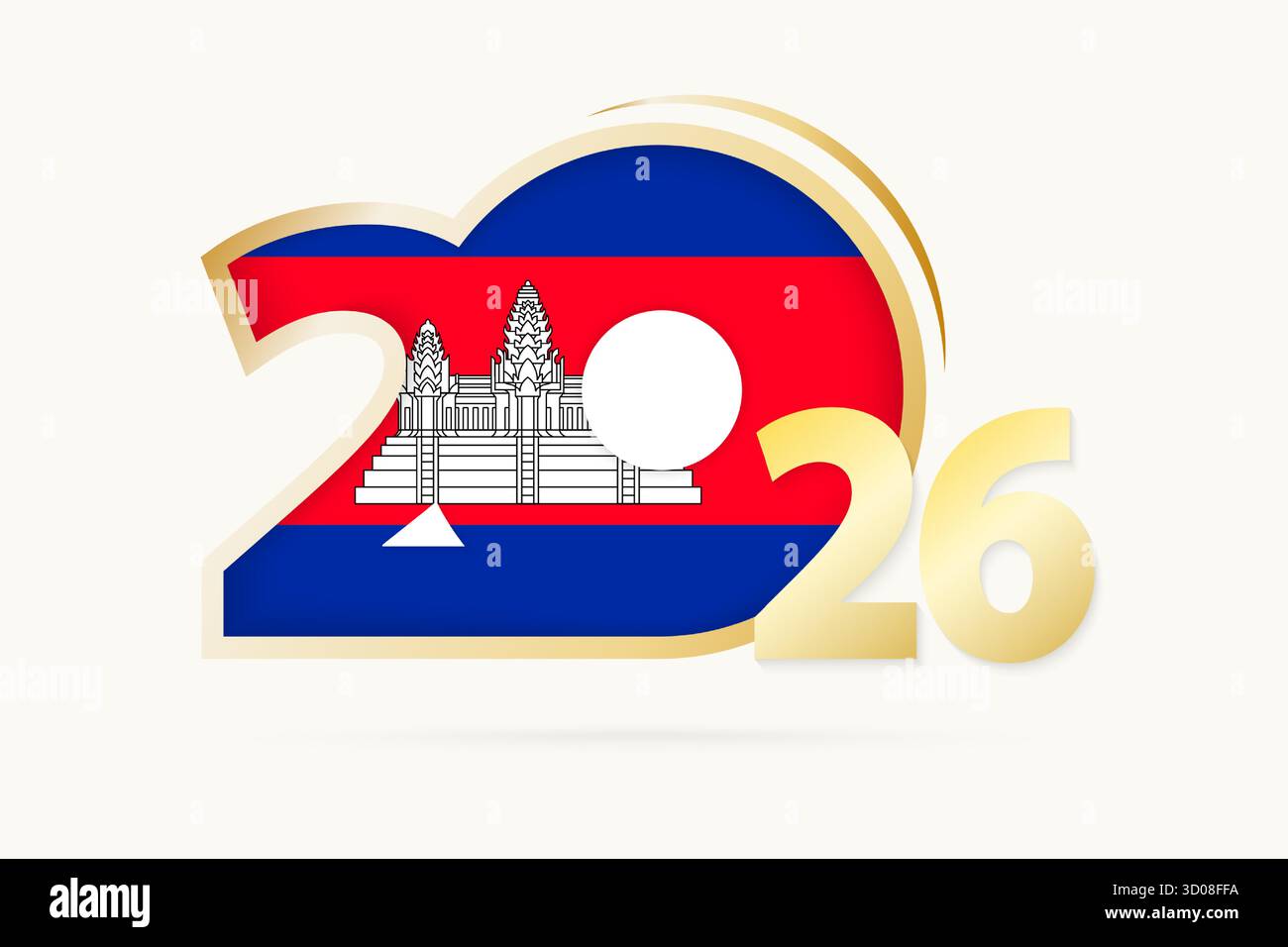 Year 2026 with Cambodia Flag pattern. Vector Illustration. Stock Vector