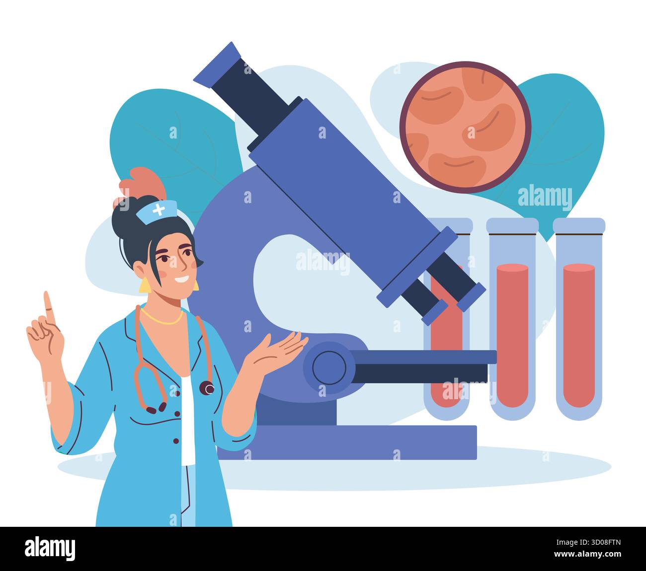 Nurse with microscope and test tubes. Vector illustration Stock Vector