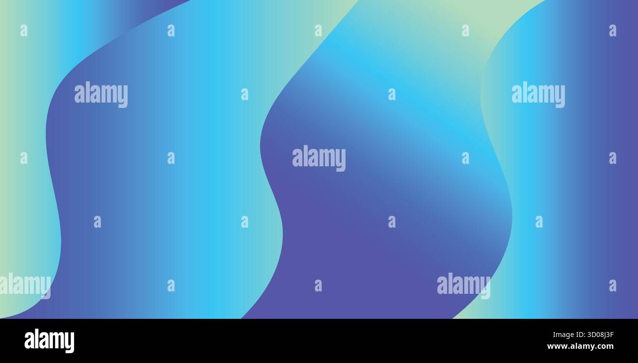 Abstract flowing waves of vibrant blue turquoise and pale yellow hues. - Stock Image