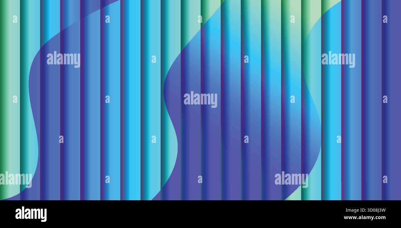 Abstract blue and green vertical stripes with a wavy shape overlay. - Stock Image