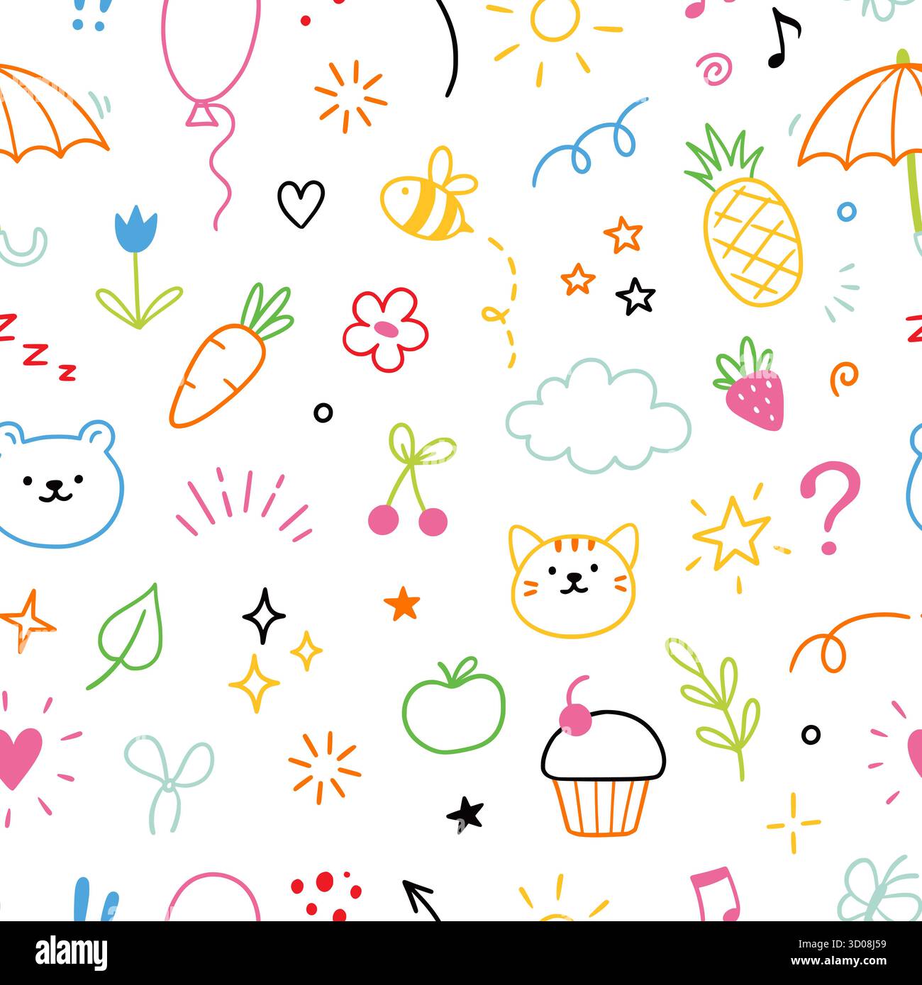 Kid pattern background. Seamless cute pattern with colorful hand drawn ...