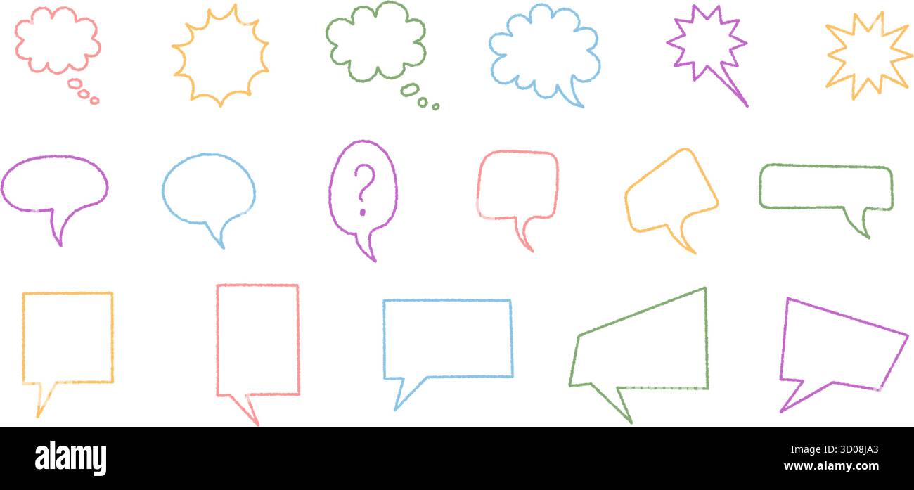 Crayon Speech Bubble Set With Contour Stock Vector