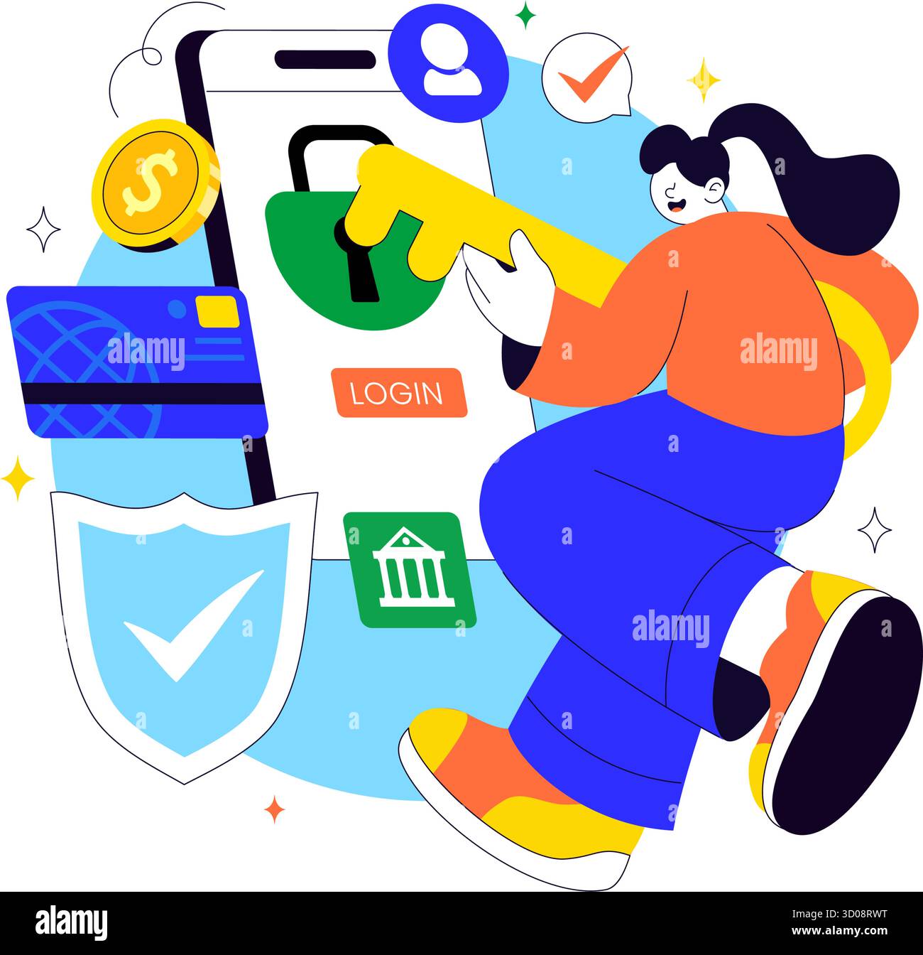 Digital Banking Security Vector Illustration Featuring Secure Payment ...