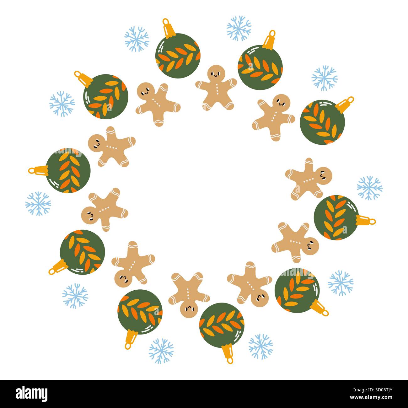 Round frame with gingerbreads and snowflakes Stock Vector