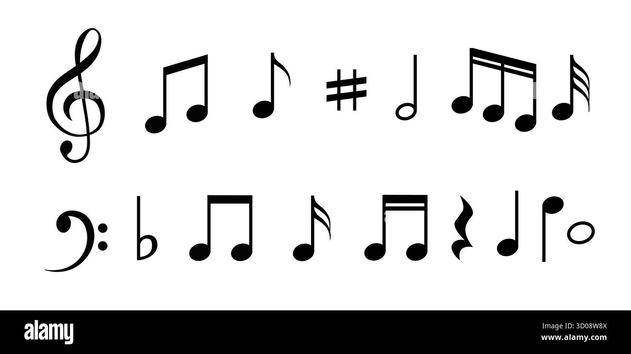 Music note icon vector symbol. Sound music note key element sign set ...