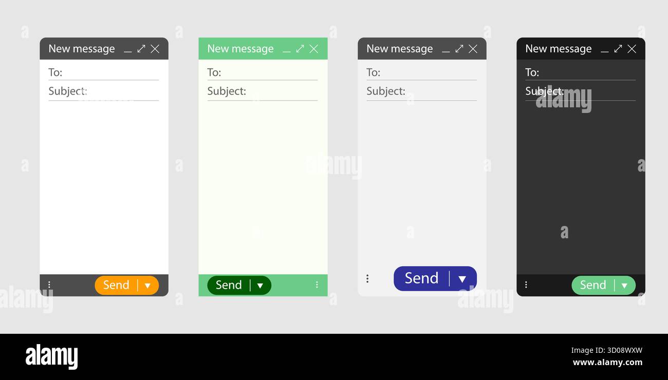 Web browser email interface layout. Blank message page mockup with send button and text box. Computer and smartphone ui window vector template for Stock Vector