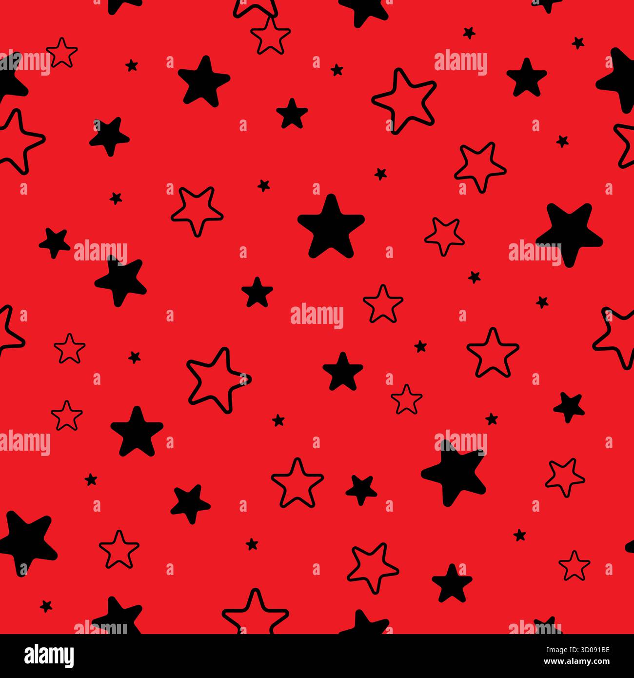 Black Star Seamless Pattern With Red Background Stock Vector