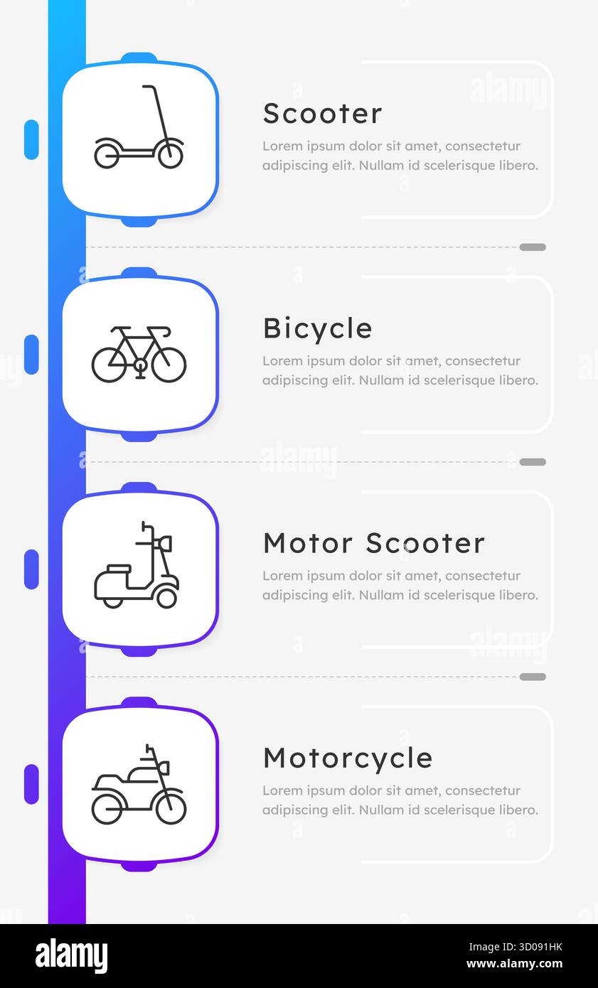 Personal two wheeled vehicles square infographic template Stock Vector