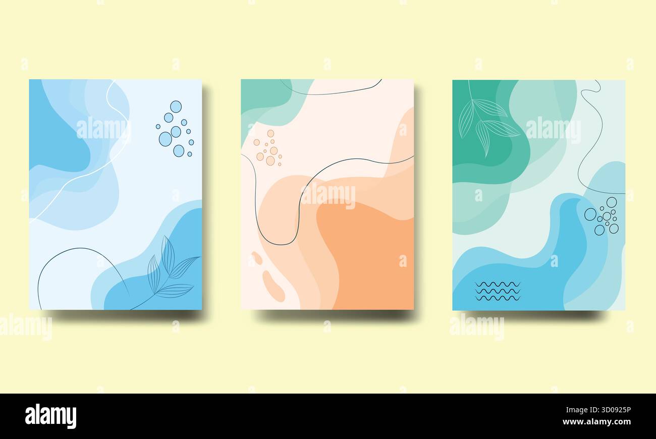 Abstract background set with fluid shapes and dots Stock Vector