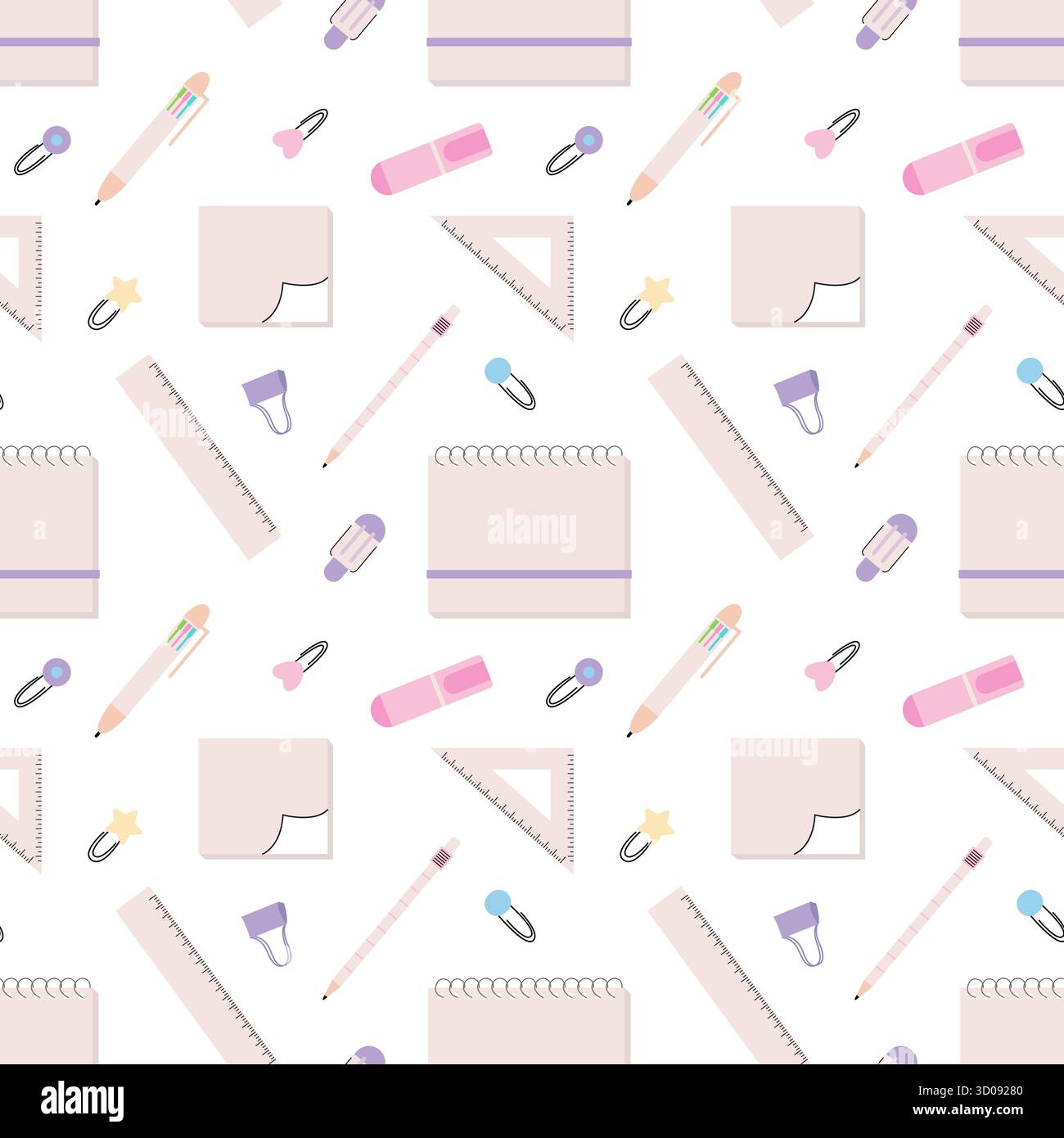 Flat stationery seamless pattern Stock Vector