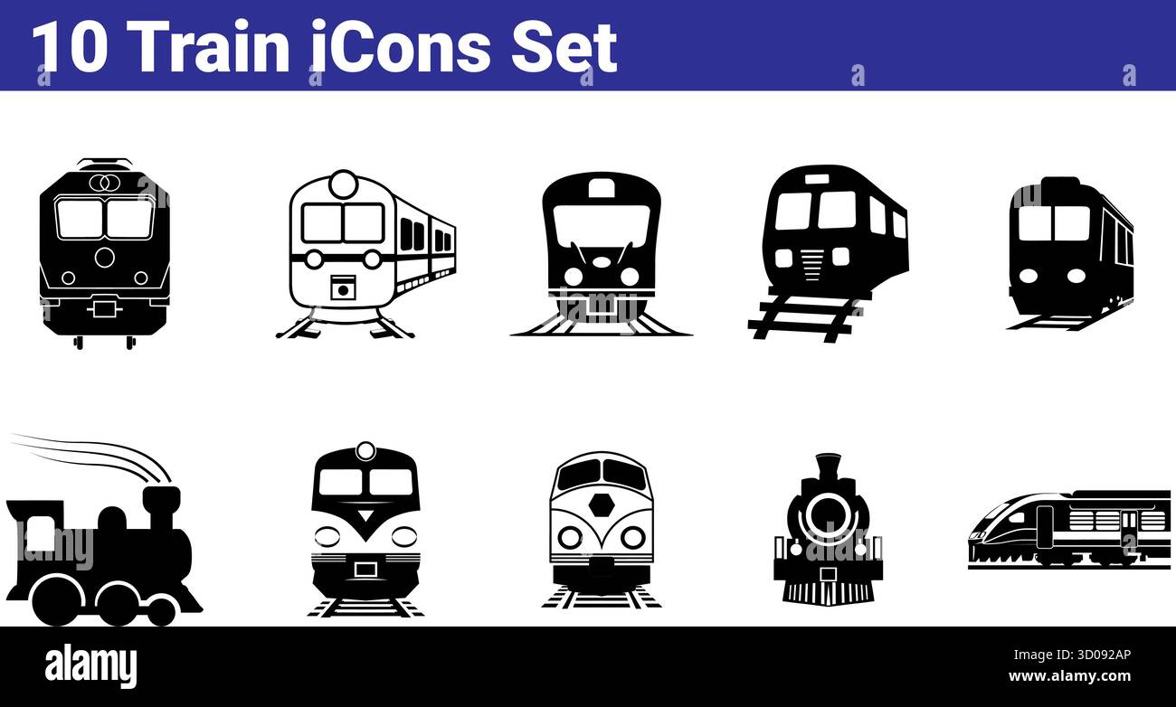 Set of 10 Train Icons - Vector Railway & Locomotive Graphics Stock ...