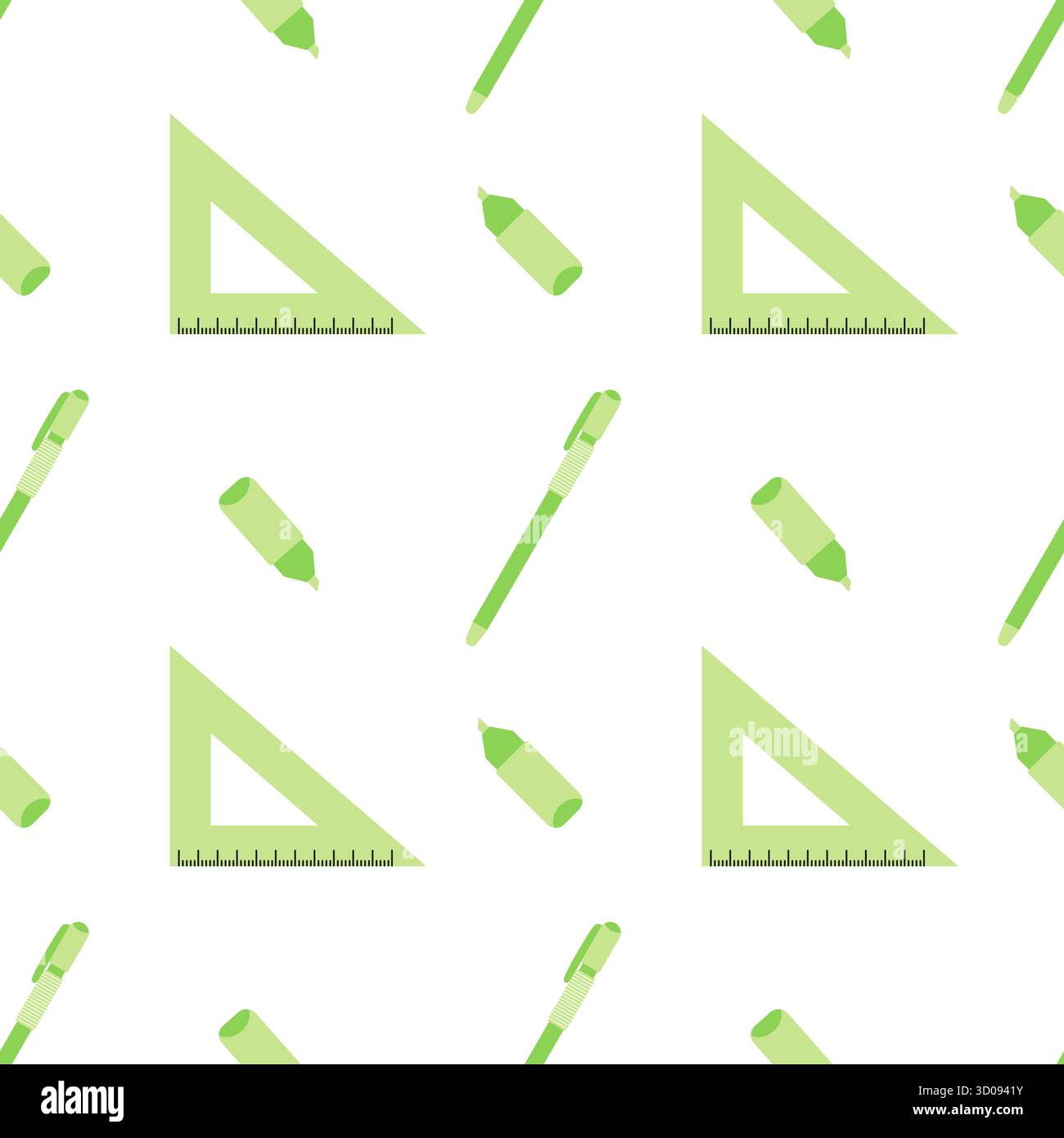 Green school supplies seamless pattern Stock Vector