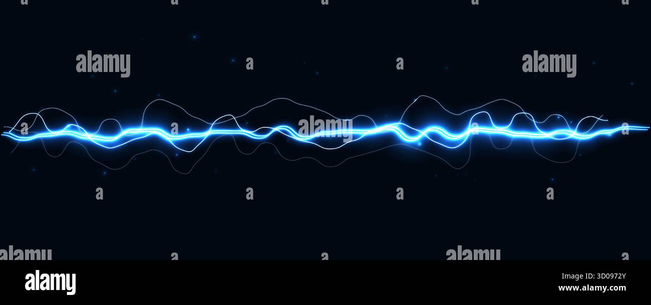 Glowing blue electric waveform horizontally lightning line with smooth ...
