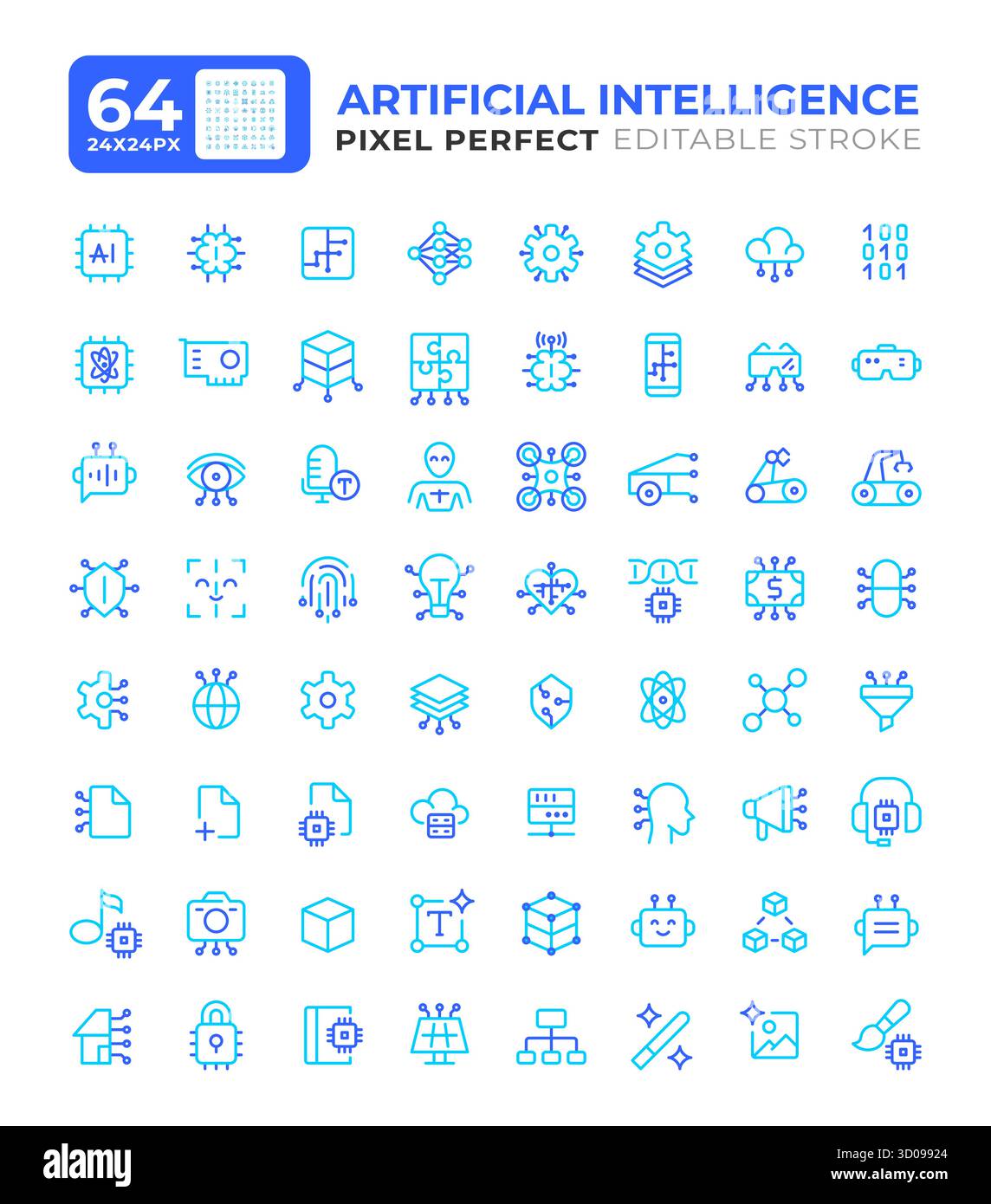 Artificial intelligence colorful line ui icons set Stock Vector