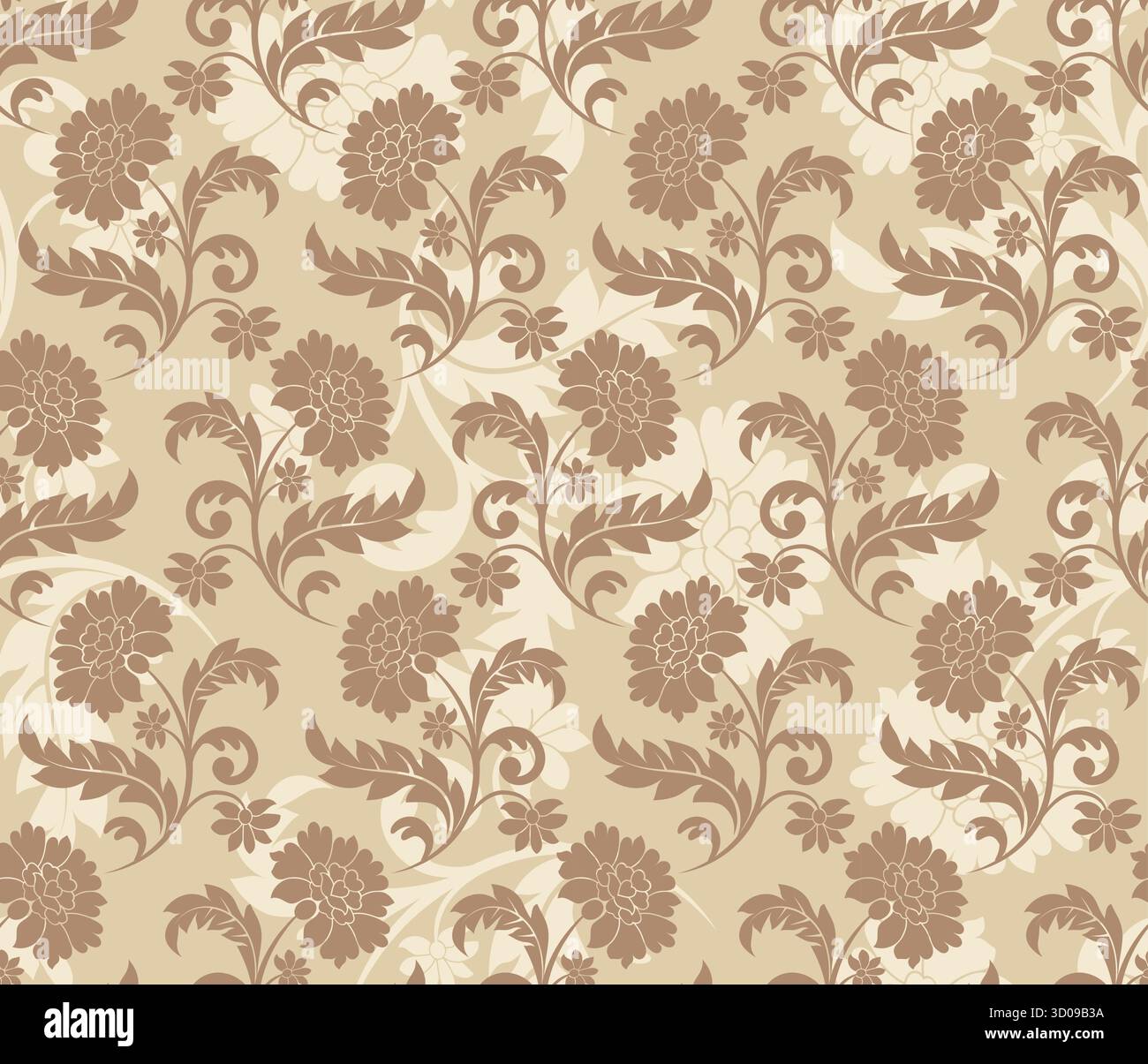 Light brown floral seamless pattern on beige background Stock Vector