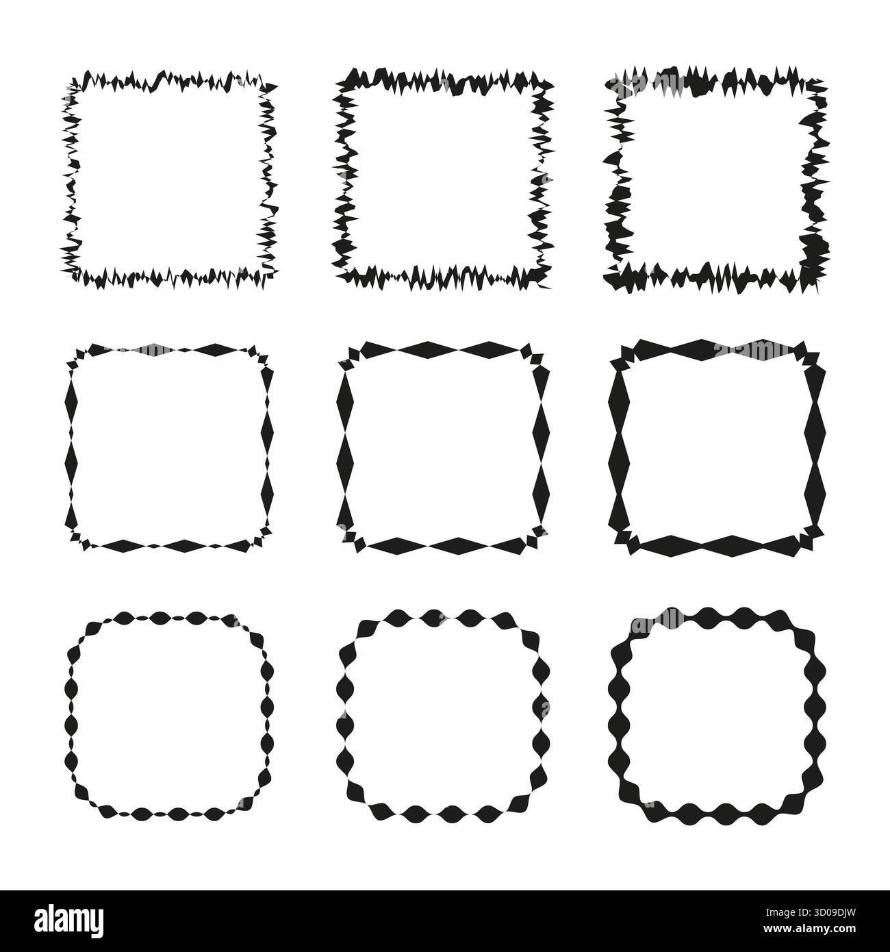 Dotted square frames. Broken line borders. Hand drawn pattern. Vector geometric illustration. EPS 10. Stock Vector