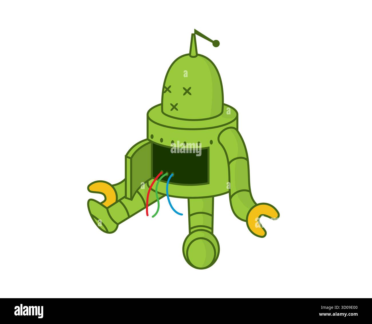 Sitting Robot in Broken and Breakdown State Stock Vector