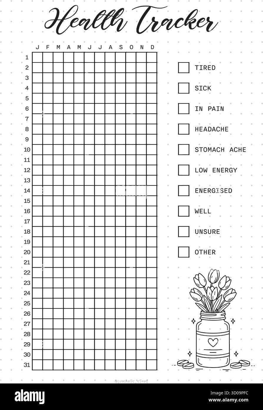 health tracker Bullet Journal Printable Planner Page Template, Vector ...